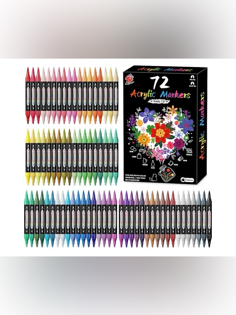 TBC The Best Crafts Acrylic Paint Markers, 72 Colors Dual Tip Pen, Waterproof